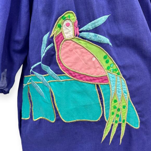 VINTAGE Ramona Rull | 1X | Embroidered Toucan Butterfly Mirror Sequin Mumu Dress - Picture 6 of 8